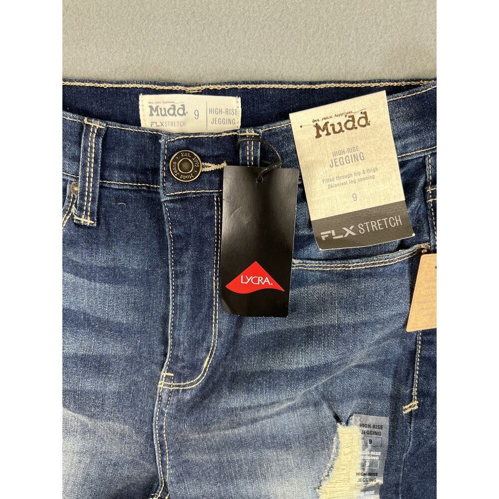 Mudd Women's Jeggings Size 9 Blue Denim High Rise Distressed Stretch New - Picture 2 of 8